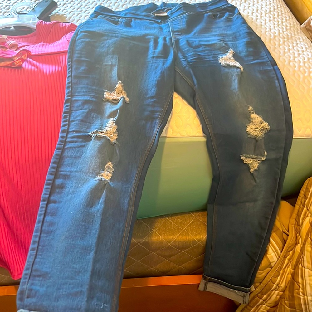 Large, jean pull-on skinny jeans